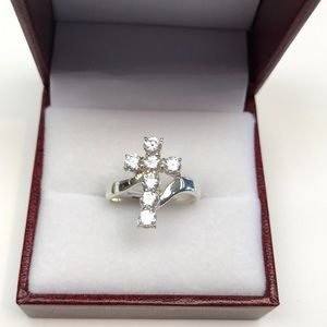STERLING SILVER AUSTRIAN CRYSTAL CROSS RING NWT